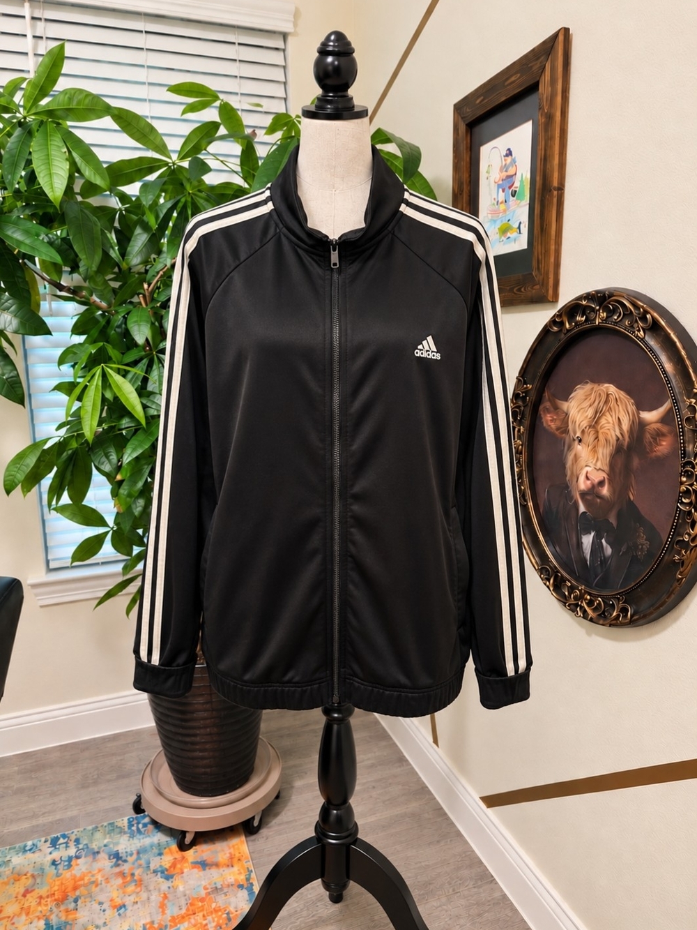 Adidas Black White 3 Stripe Full Zip Track Jacket 2XL